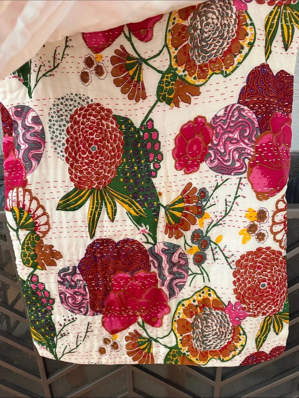 2 Vibrant Floral Quilted Pillow Cover in Pink and Green